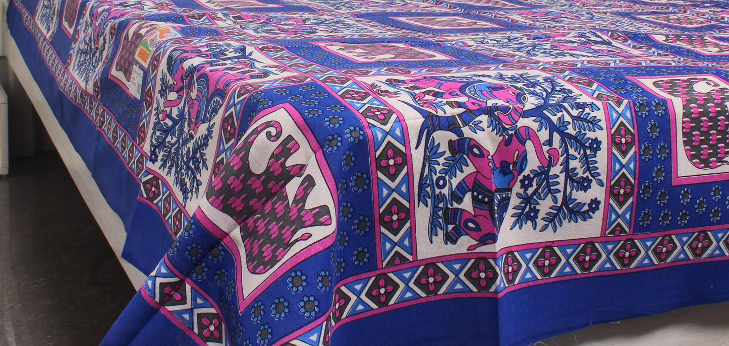 Blue Elephant Printed Single Bedsheet 60 X 90 Inches