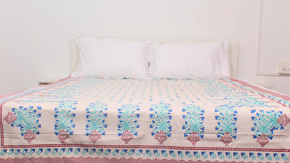 Blue Floral Bordered Print Single Bedsheet 63 X 90 Inches